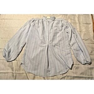 Oak Hill VTG EUC Women's M/L 14 Striped Top Mandarin Collar L/S 3/4 button Pleat
